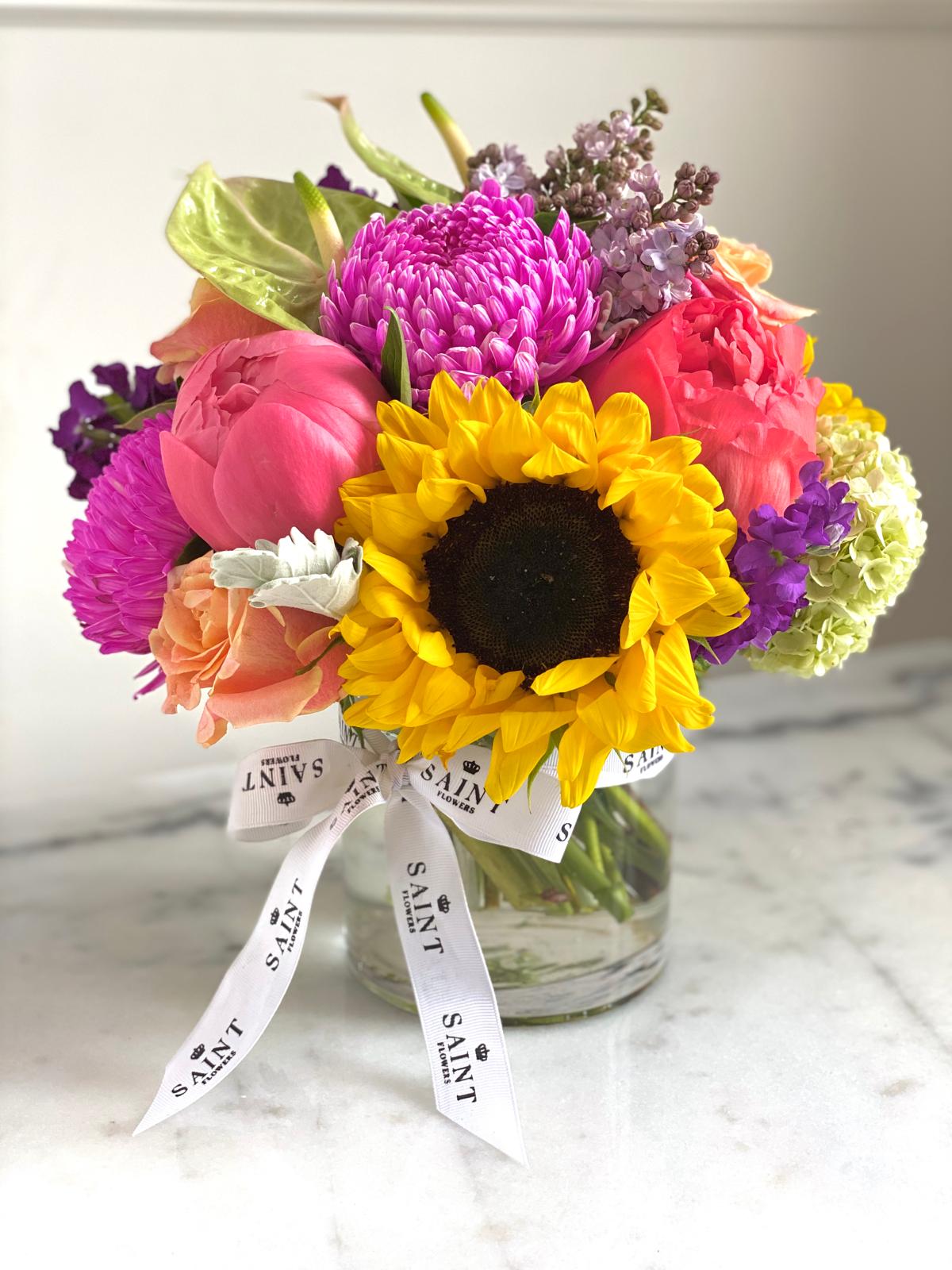 Bright Seasonal Pastel Posy in Vase