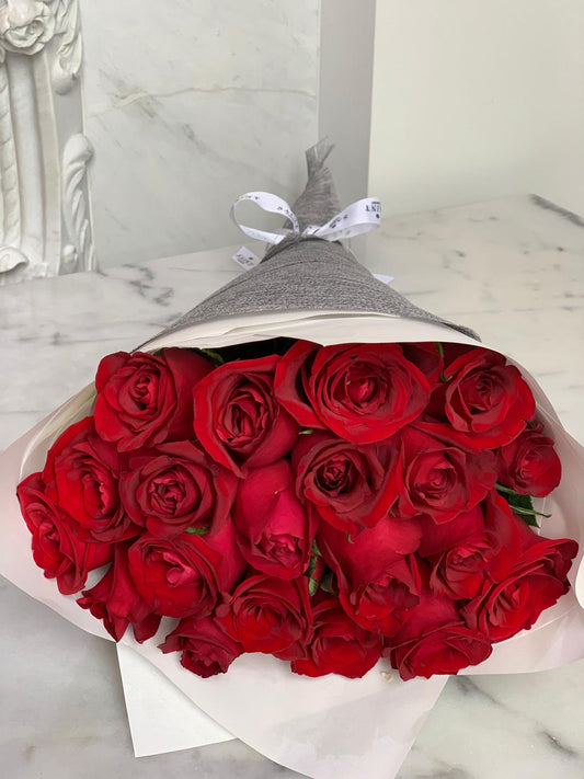 Wrapped Red Roses