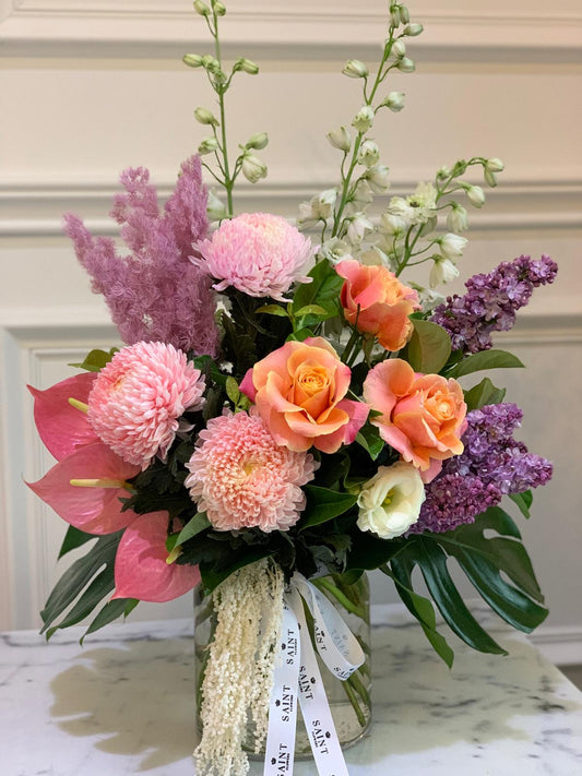 Seasonal Pastel Posy Bouquet In Vase