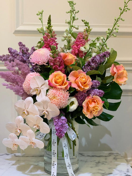 Seasonal Pastel Posy Arrangement In Vase