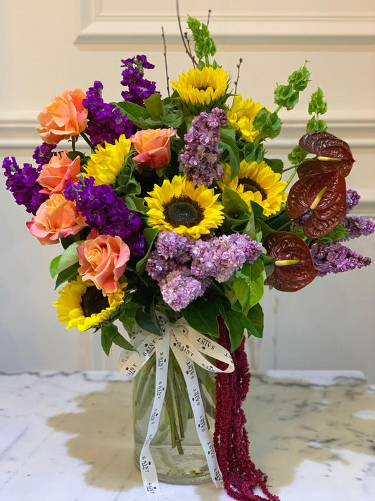 Bright Seasonal Pastel Arrangement in Vase