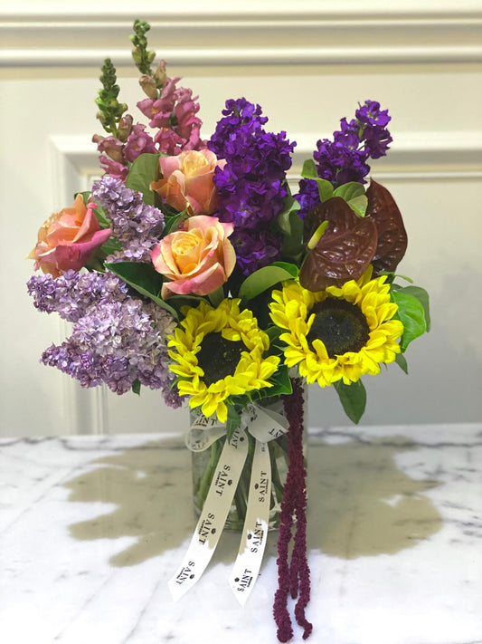 Bright Seasonal Pastel Bouquet in Vase