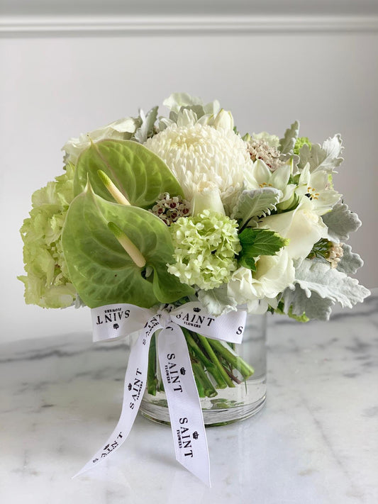 White & Green Seasonal Posy in Vase